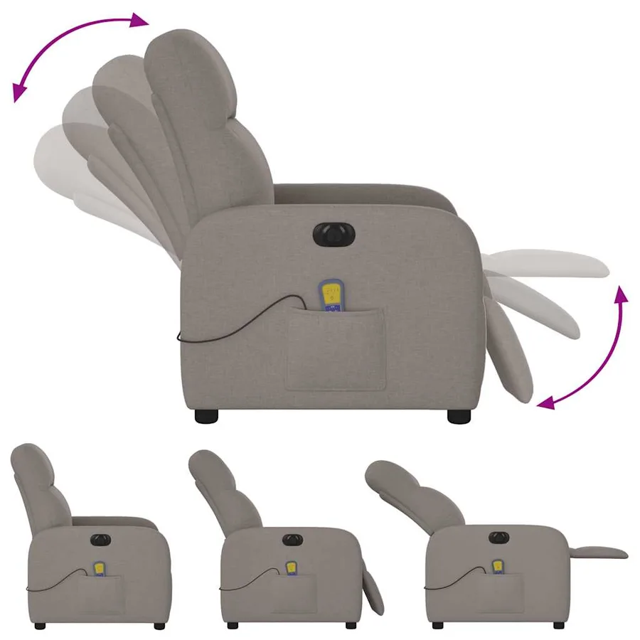 Fauteuil de massage inclinable électrique Taupe Tissu - 9