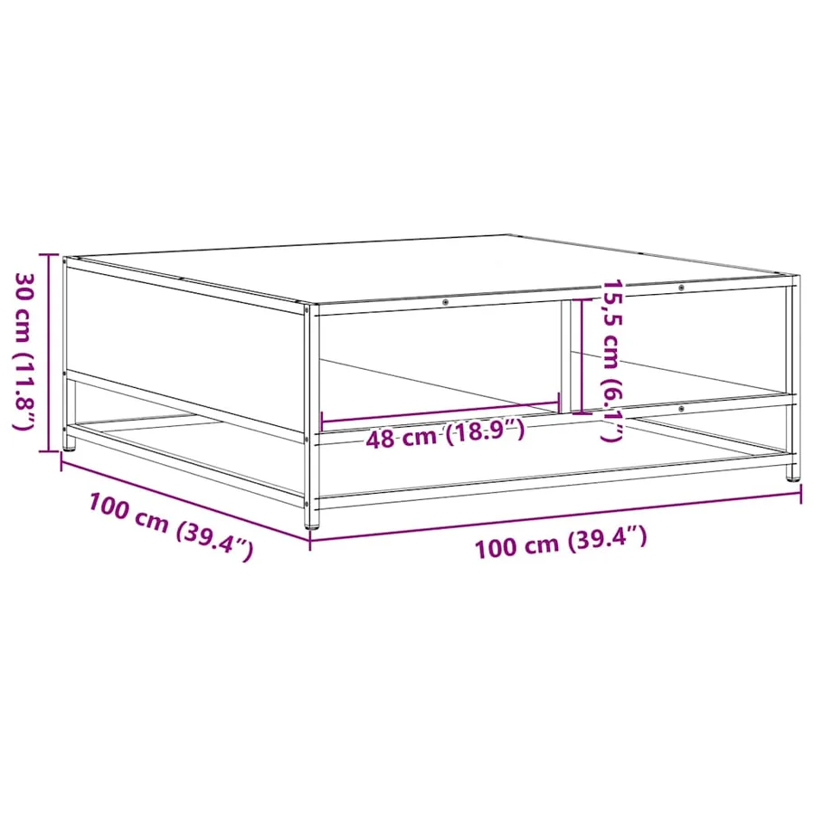 Table basse chêne marron 100x100x30 cm bois d'ingénierie/métal - 10