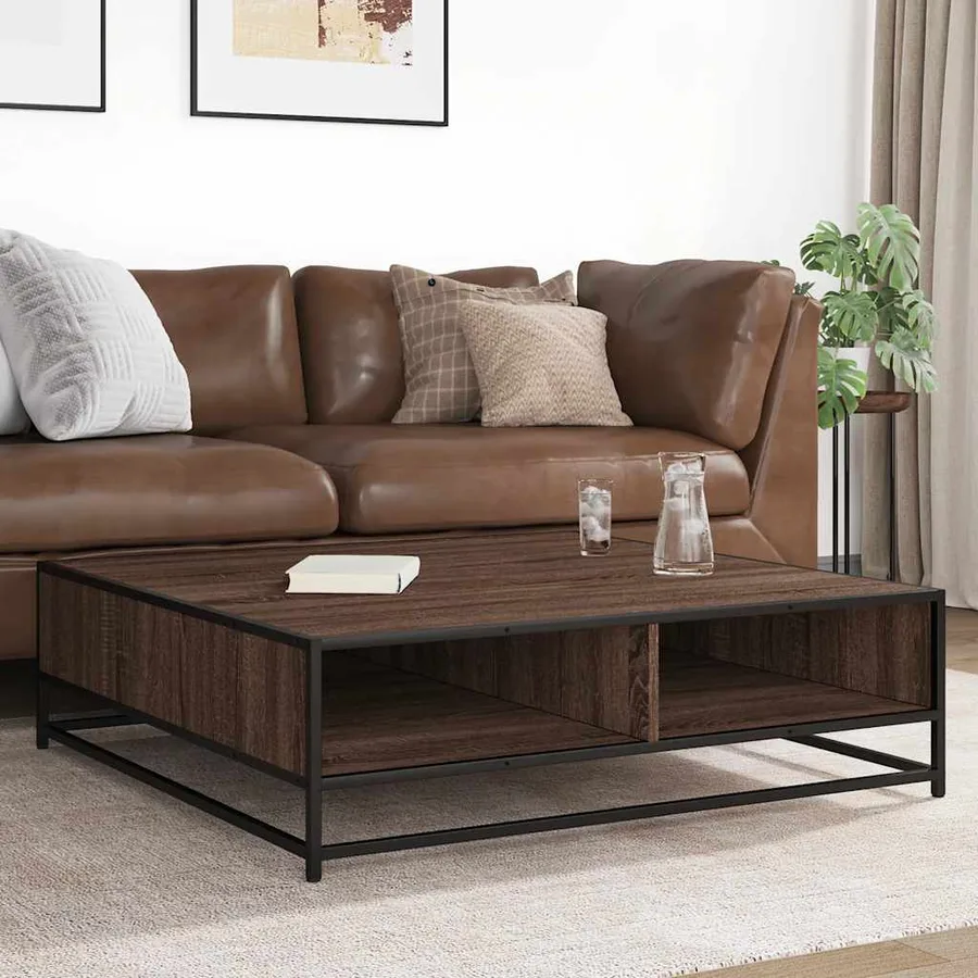 Table basse chêne marron 100x100x30 cm bois d'ingénierie/métal - 3
