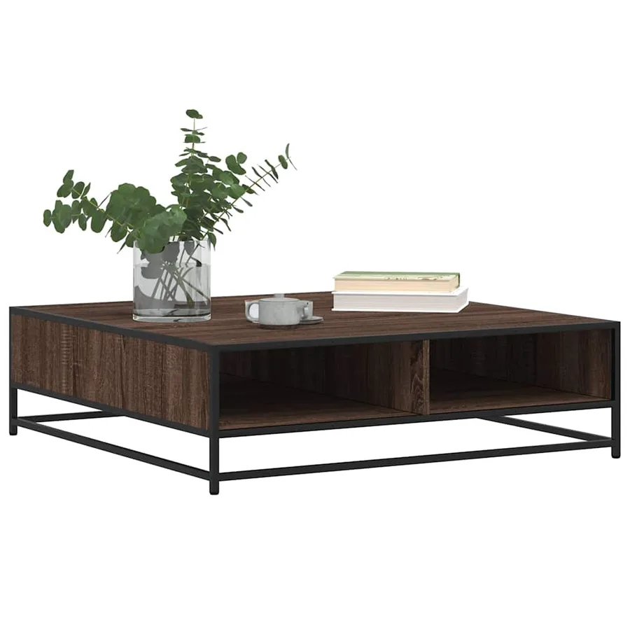 Table basse chêne marron 100x100x30 cm bois d'ingénierie/métal - 4