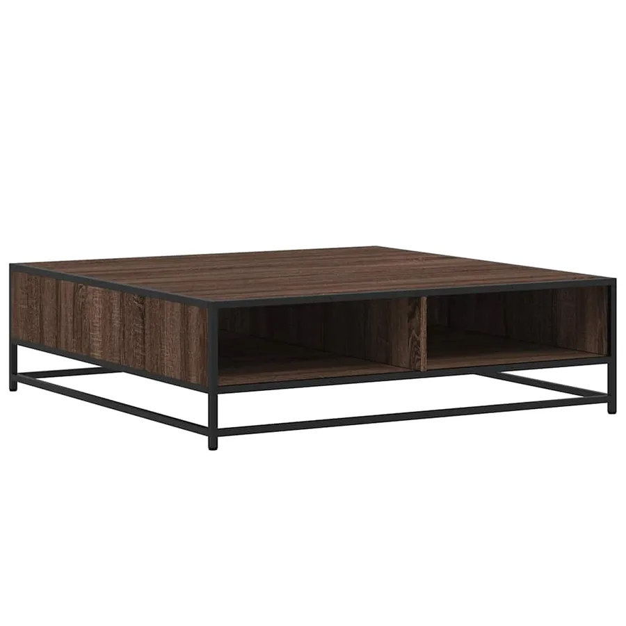 Table basse chêne marron 100x100x30 cm bois d'ingénierie/métal - 7