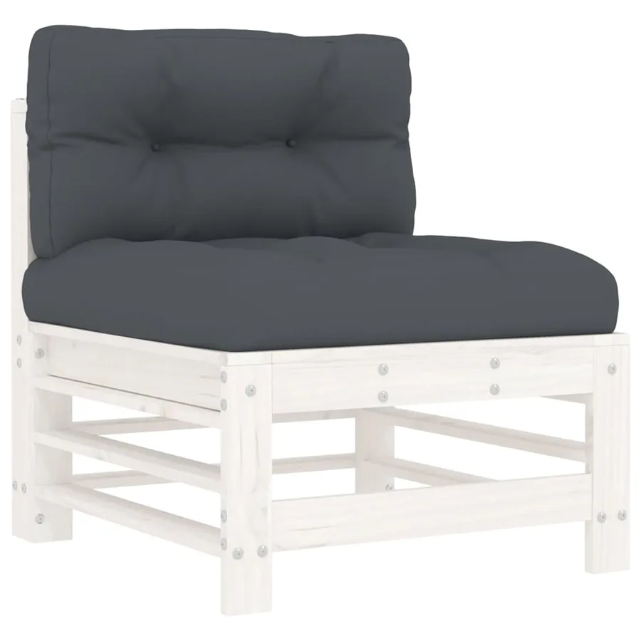 Salon de jardin 7 pcs avec coussins blanc bois massif - 4