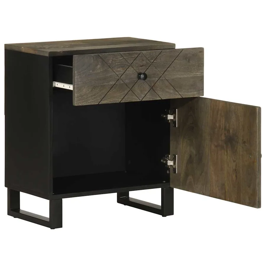 Table de chevet noir 50x33x60 cm bois de manguier massif - 2