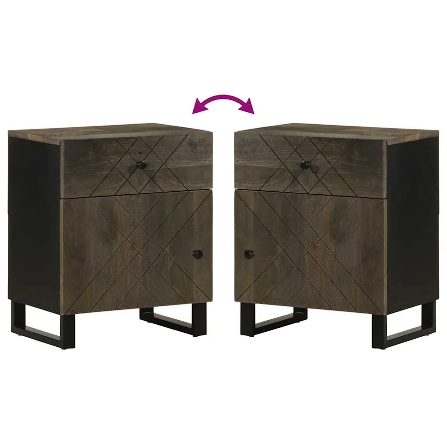 Table de chevet noir 50x33x60 cm bois de manguier massif - 6