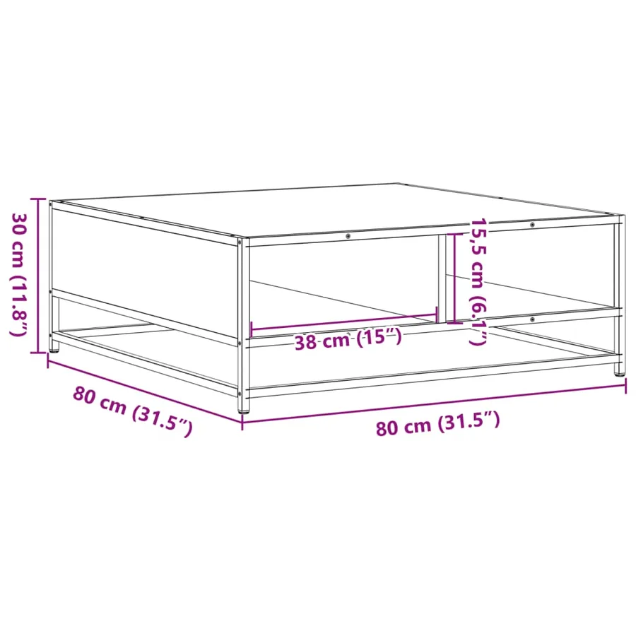 Table basse chêne fumé 80x80x30 cm bois d'ingénierie et métal - 10