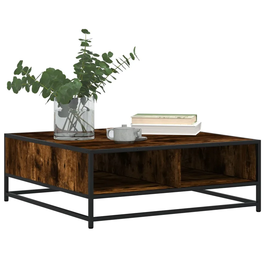 Table basse chêne fumé 80x80x30 cm bois d'ingénierie et métal - 4