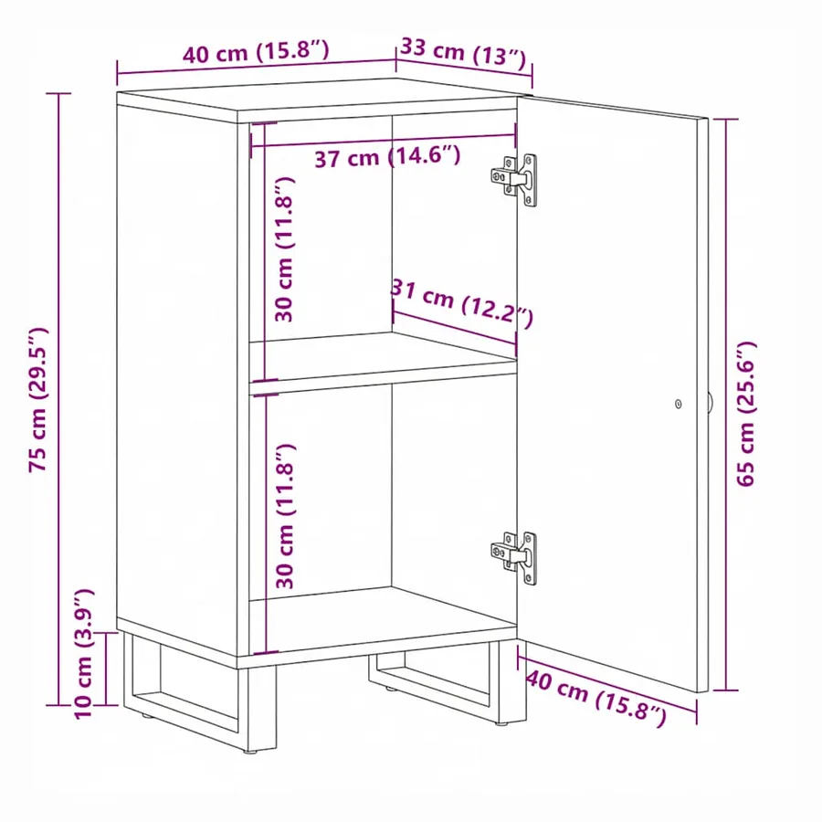 Buffet noir 40x33x75 cm bois massif de manguier - 11