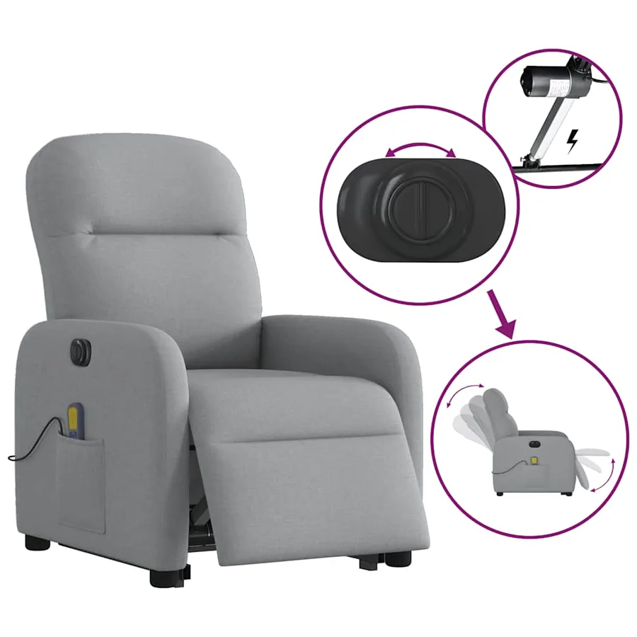 Fauteuil inclinable de massage électrique Gris clair Tissu - 10