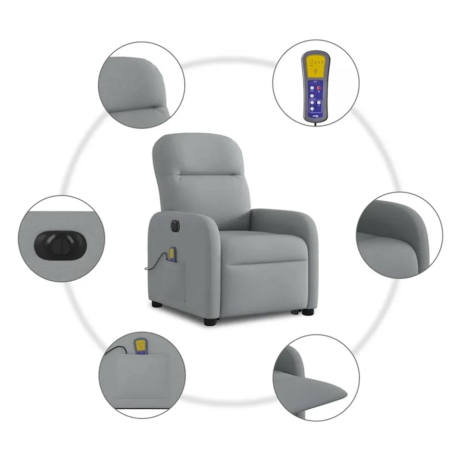 Fauteuil inclinable de massage électrique Gris clair Tissu - 11