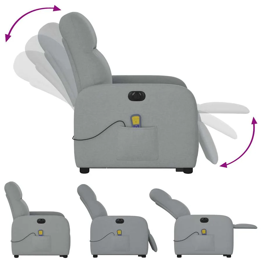 Fauteuil inclinable de massage électrique Gris clair Tissu - 8