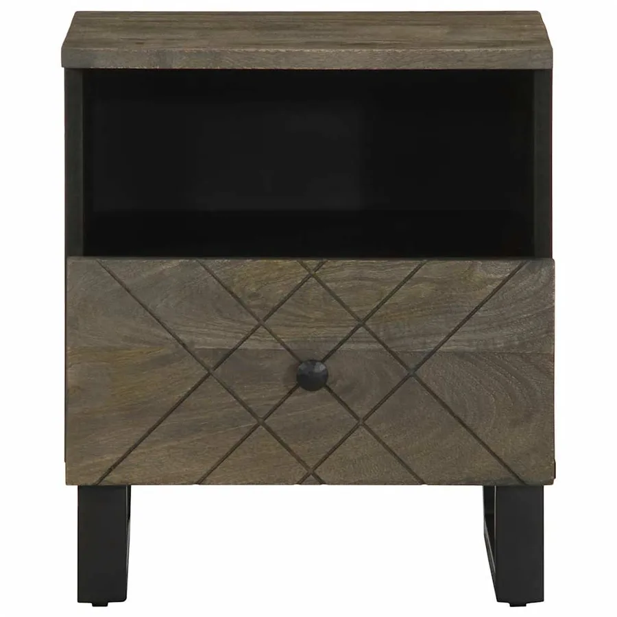 Table de chevet noir 40x33x46 cm bois de manguier solide - 3