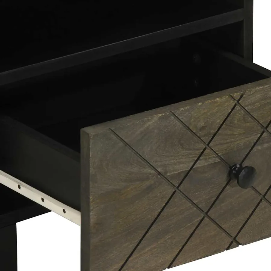 Table de chevet noir 40x33x46 cm bois de manguier solide - 7