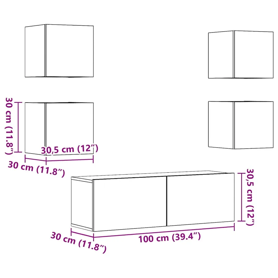 Ensemble de meuble TV mural 5 pcs vieux bois bois d'ingénierie - 9