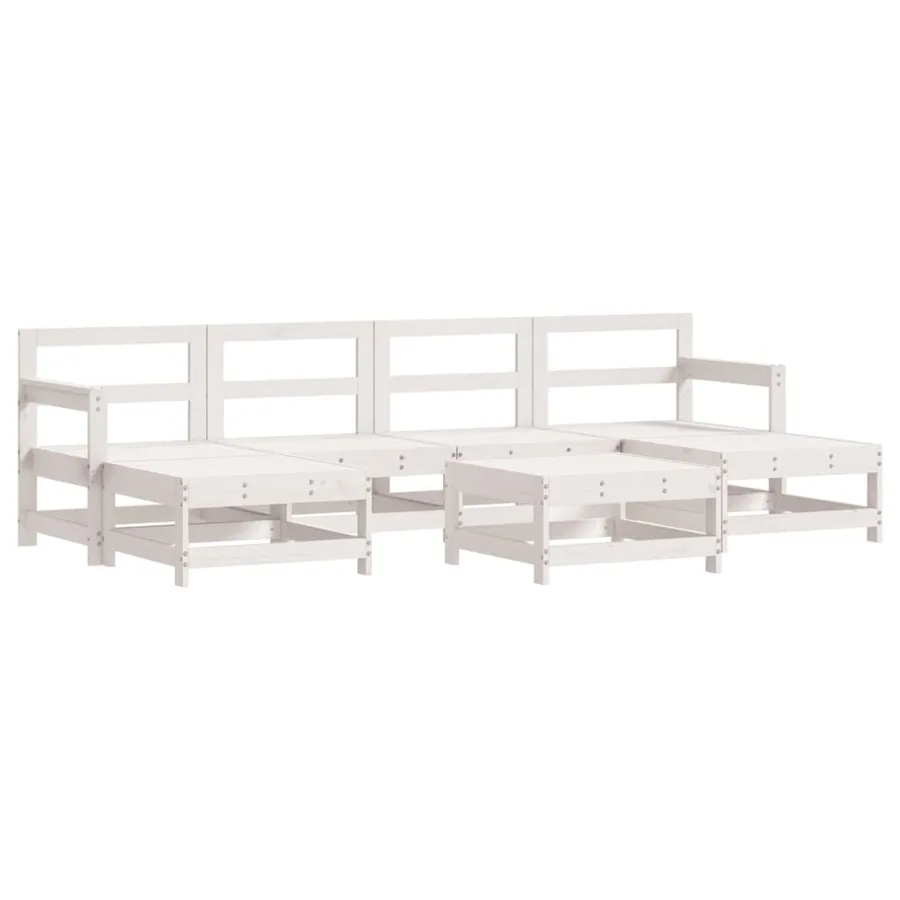 Salon de jardin 7 pcs avec coussins blanc bois massif - 3