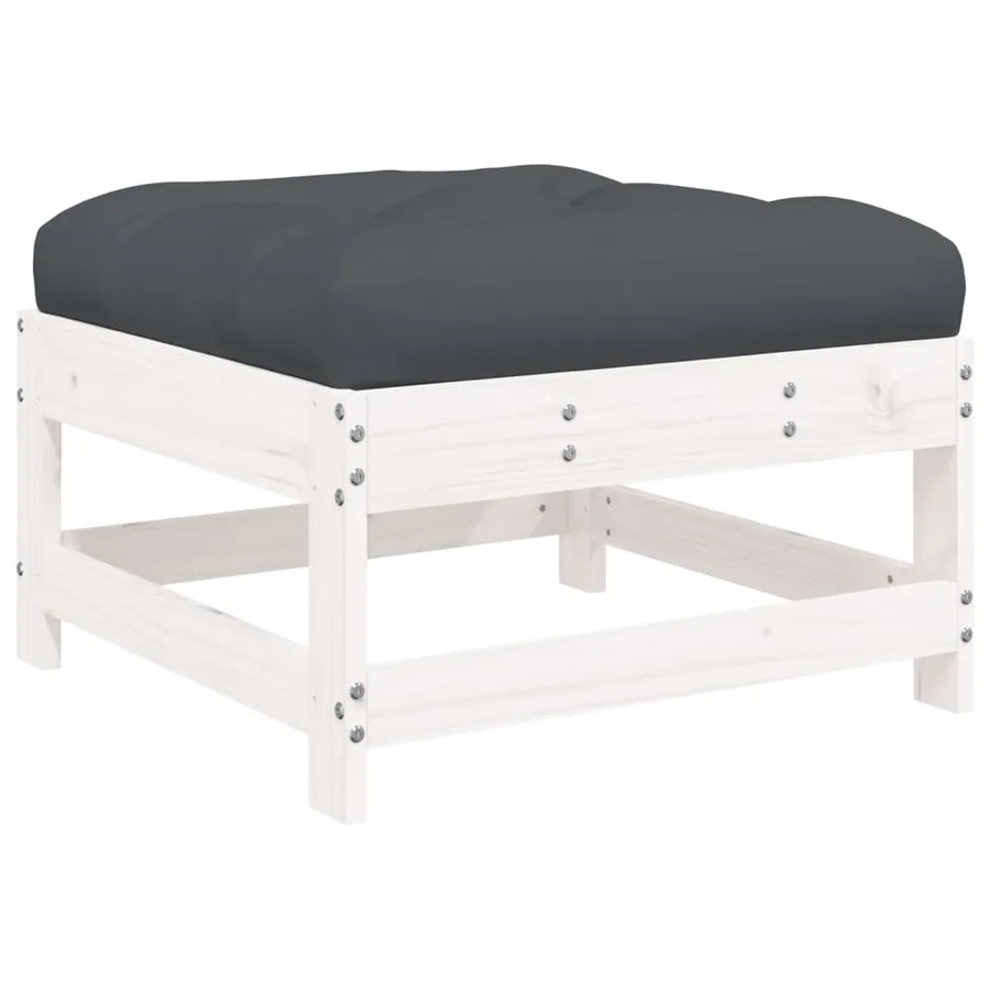 Salon de jardin 7 pcs avec coussins blanc bois massif - 6