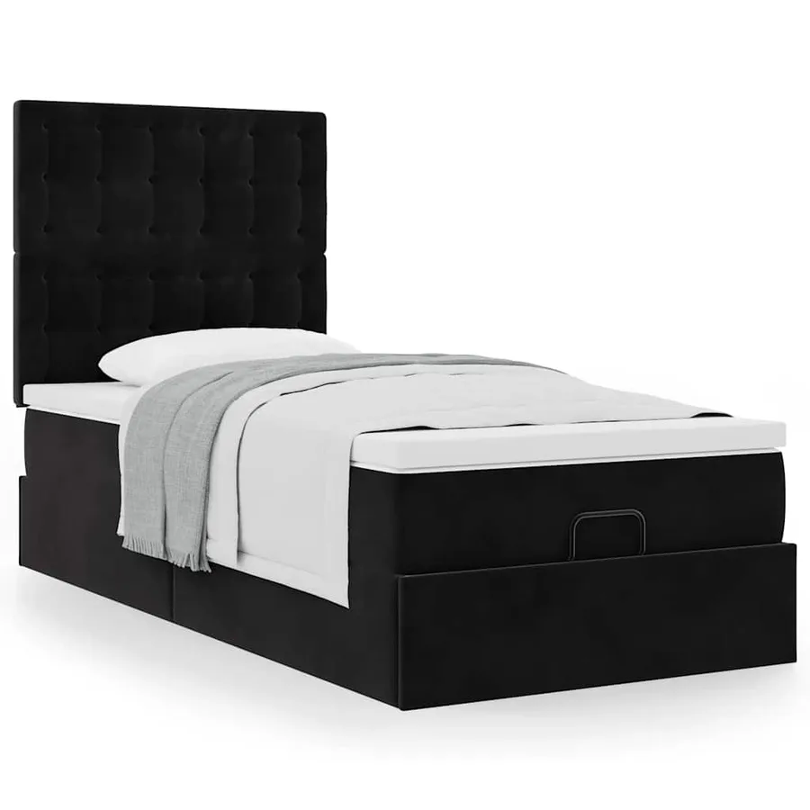 Cadre de lit ottoman avec matelas noir 90x190 cm velours - 4
