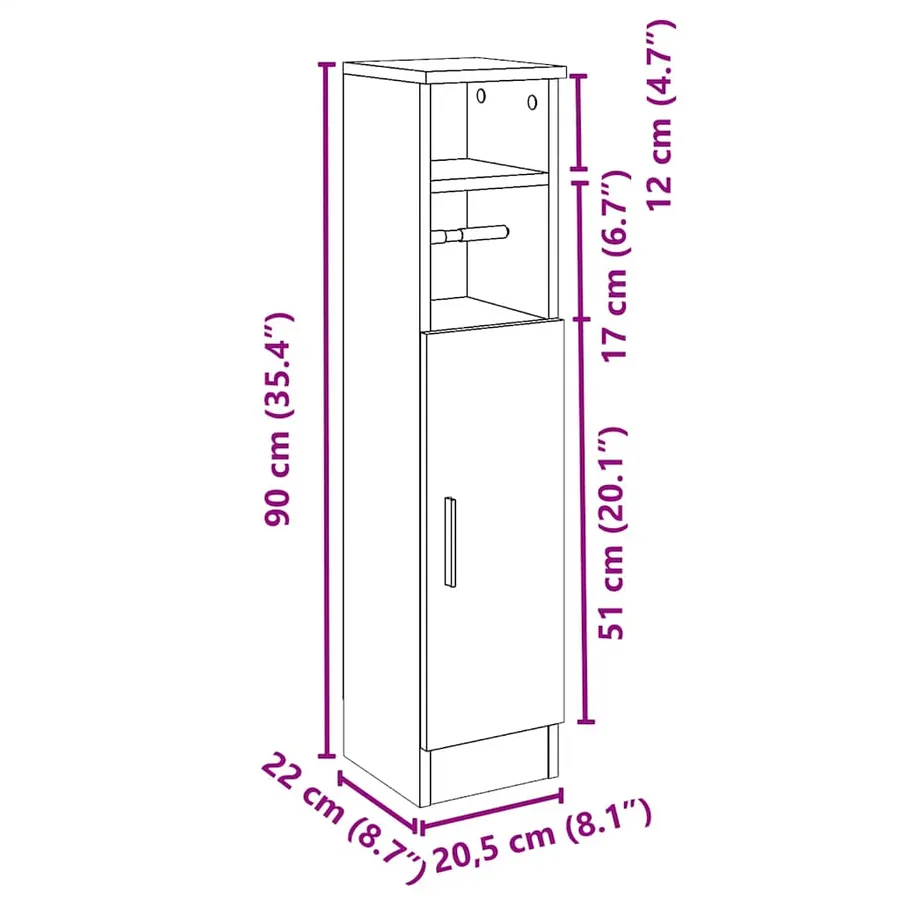 Meuble de salle de bain avec porte-rouleau chêne artisanal - 12