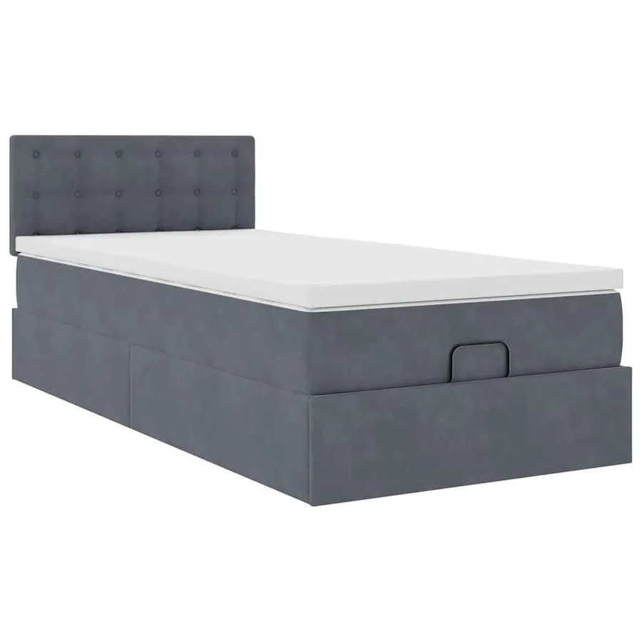 Cadre de lit ottoman avec matelas gris foncé 90x190 cm velours - 10