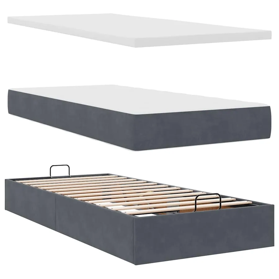 Cadre de lit ottoman avec matelas gris foncé 90x190 cm velours - 8