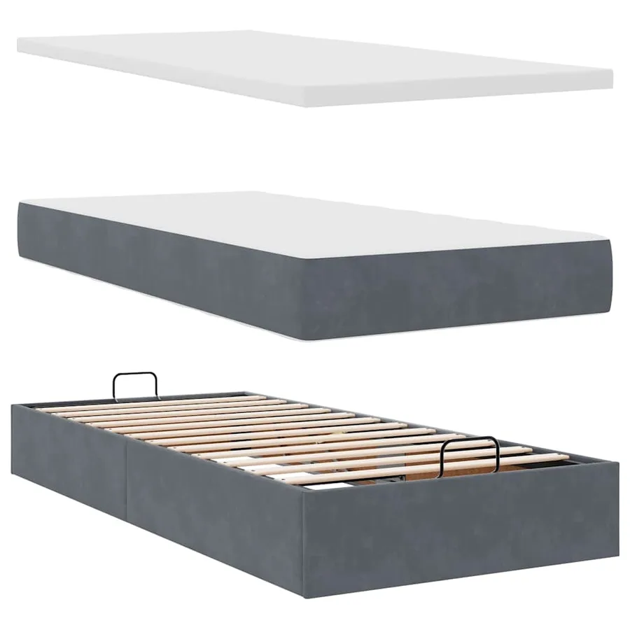 Cadre de lit ottoman avec matelas gris foncé 90x190 cm velours - 12