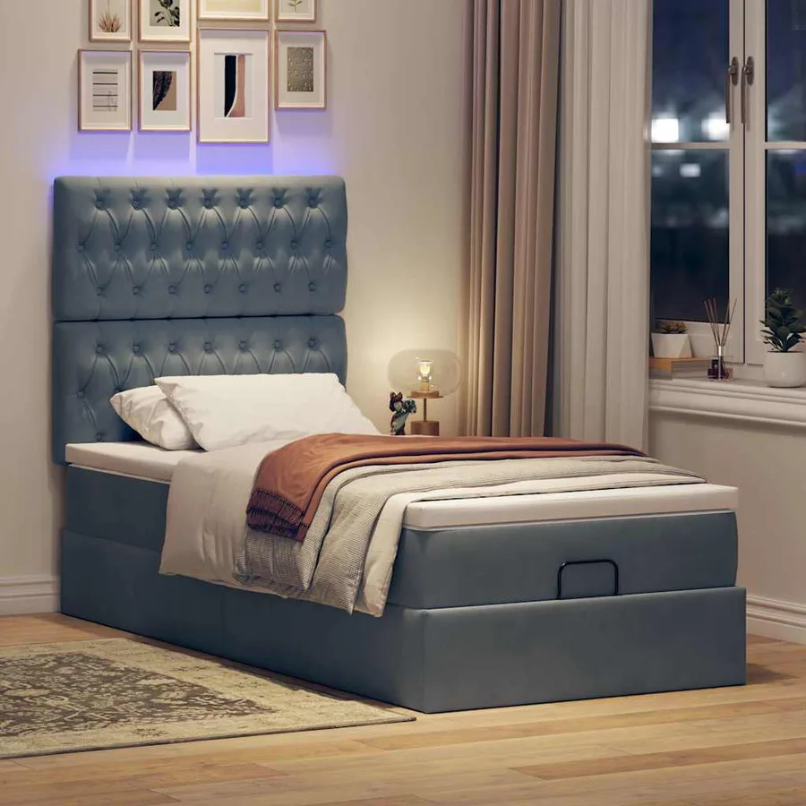 Cadre de lit ottoman avec matelas gris foncé 90x190 cm velours - 3