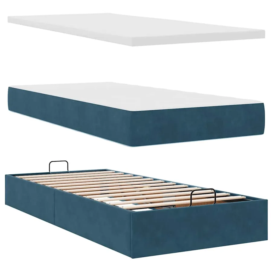 Cadre de lit ottoman avec matelas bleu foncé 90x190 cm velours - 11
