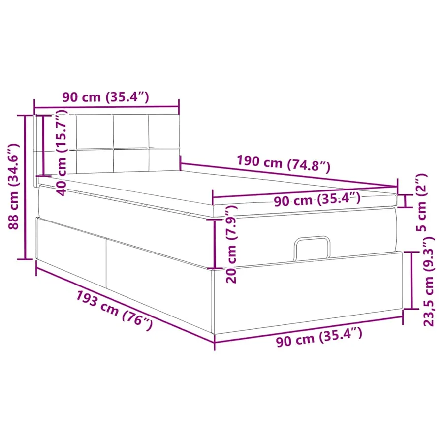 Cadre de lit ottoman avec matelas rose 90x190 cm velours - 16