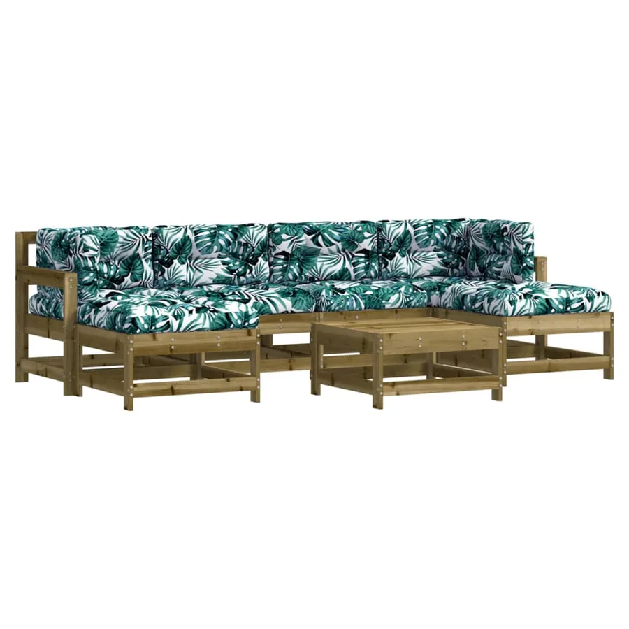 Salon de jardin 7 pcs avec coussins bois de pin imprégné - 2