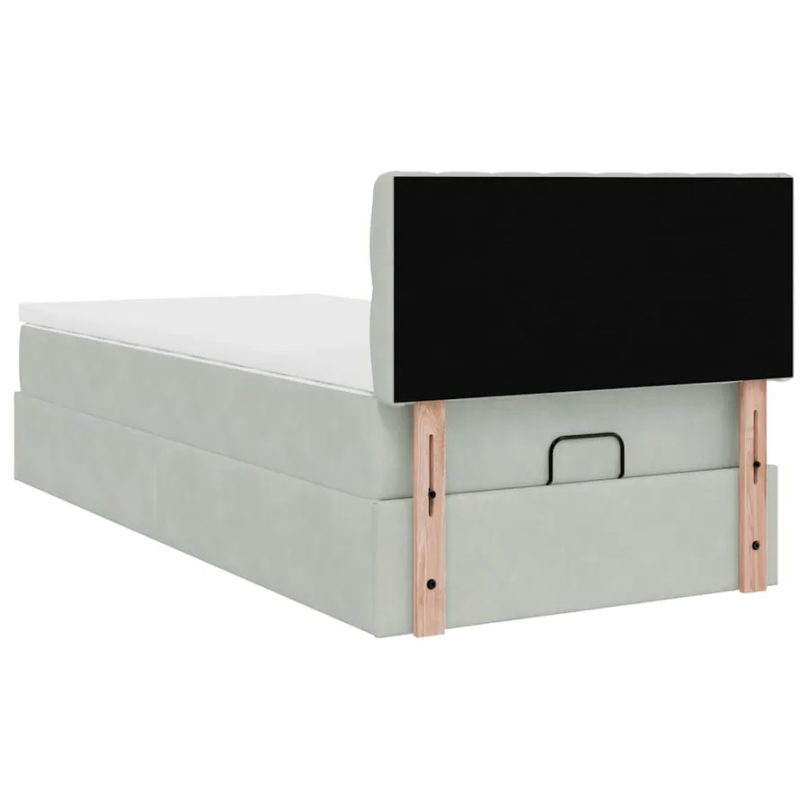 Cadre de lit ottoman et matelas gris clair 90x190 cm velours - 9