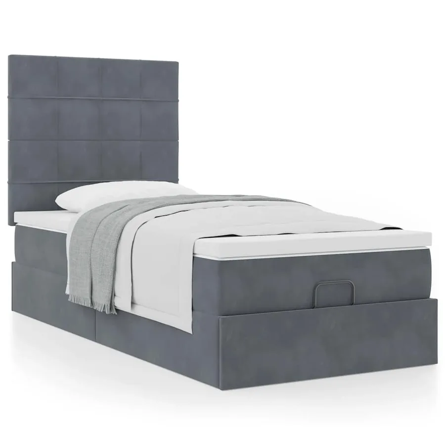 Cadre de lit ottoman avec matelas gris foncé 90x190 cm velours - 4