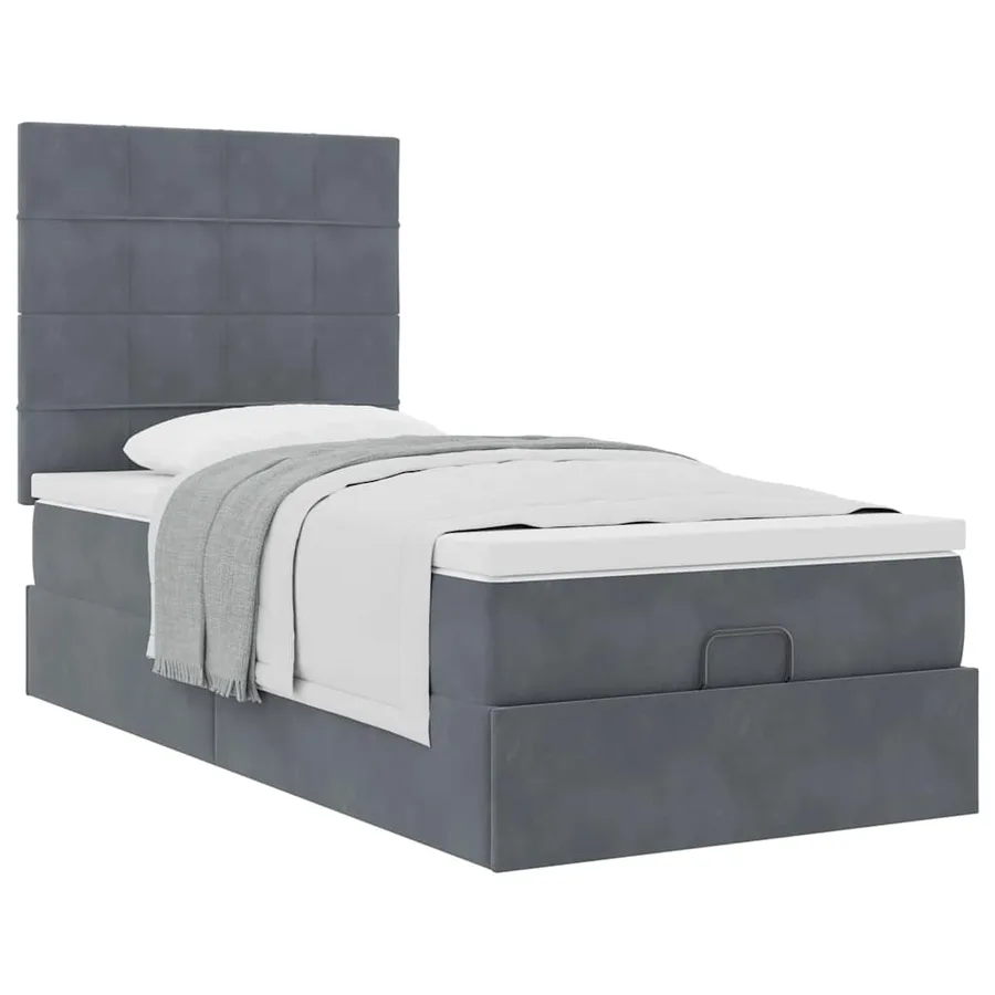 Cadre de lit ottoman avec matelas gris foncé 90x190 cm velours - 5
