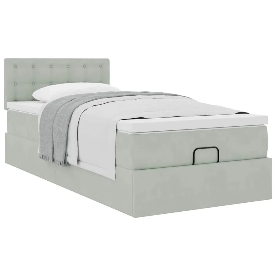 Cadre de lit ottoman et matelas gris clair 90x190 cm velours - 5