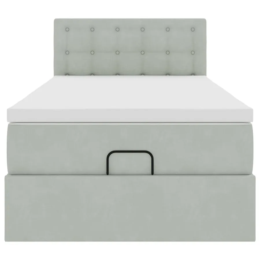 Cadre de lit ottoman et matelas gris clair 90x190 cm velours - 7