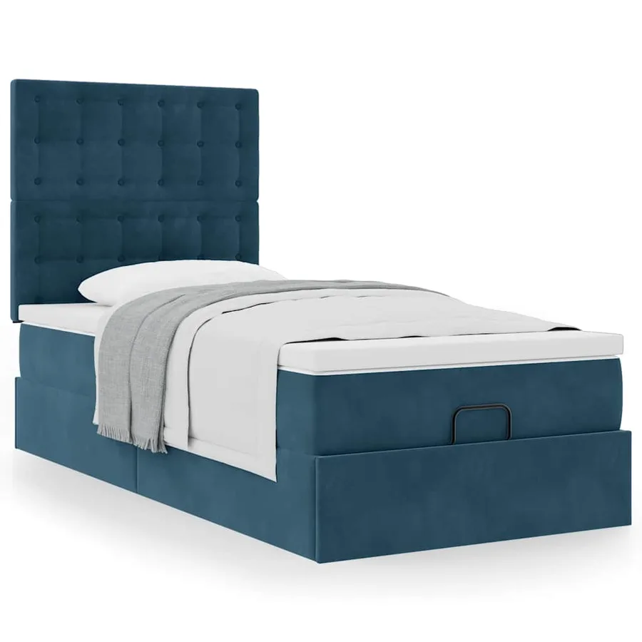 Cadre de lit ottoman avec matelas bleu foncé 90x190 cm velours - 4