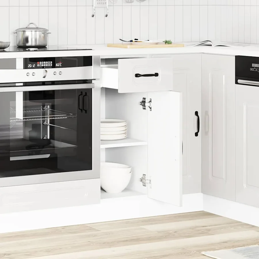 Armoire de cuisine Kalmar blanc brillant bois ingénierie