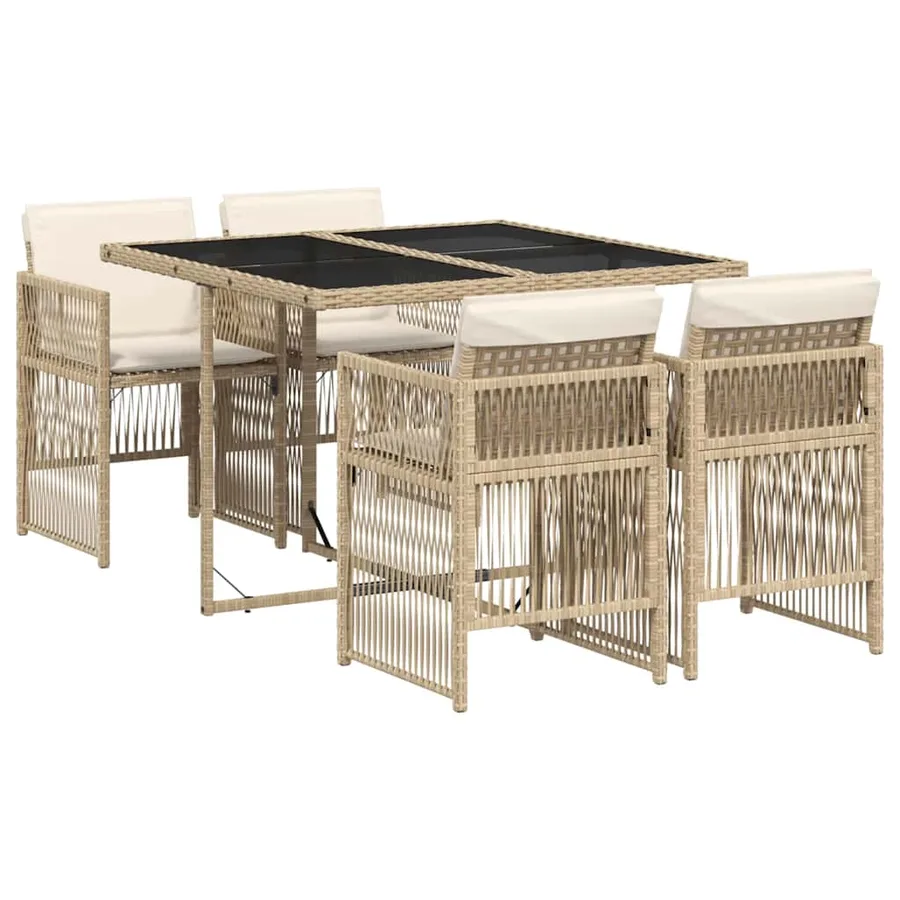Ensemble à manger de jardin avec coussins 5pcs Beige poly rotin - 2