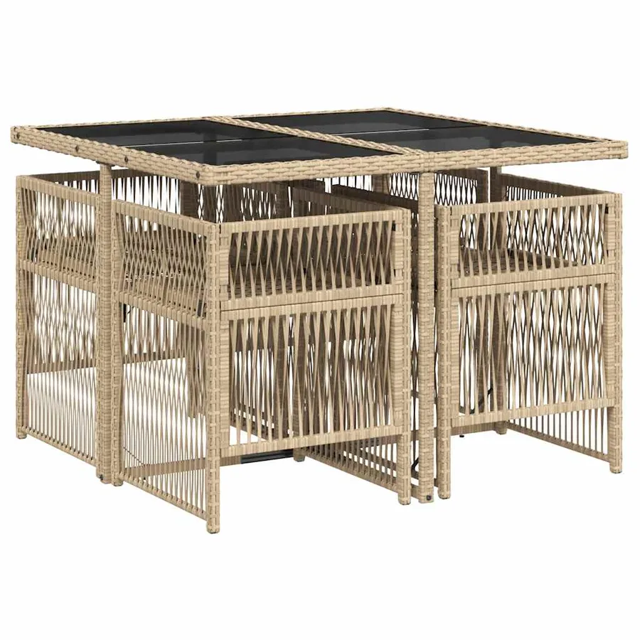 Ensemble à manger de jardin avec coussins 5pcs Beige poly rotin - 3