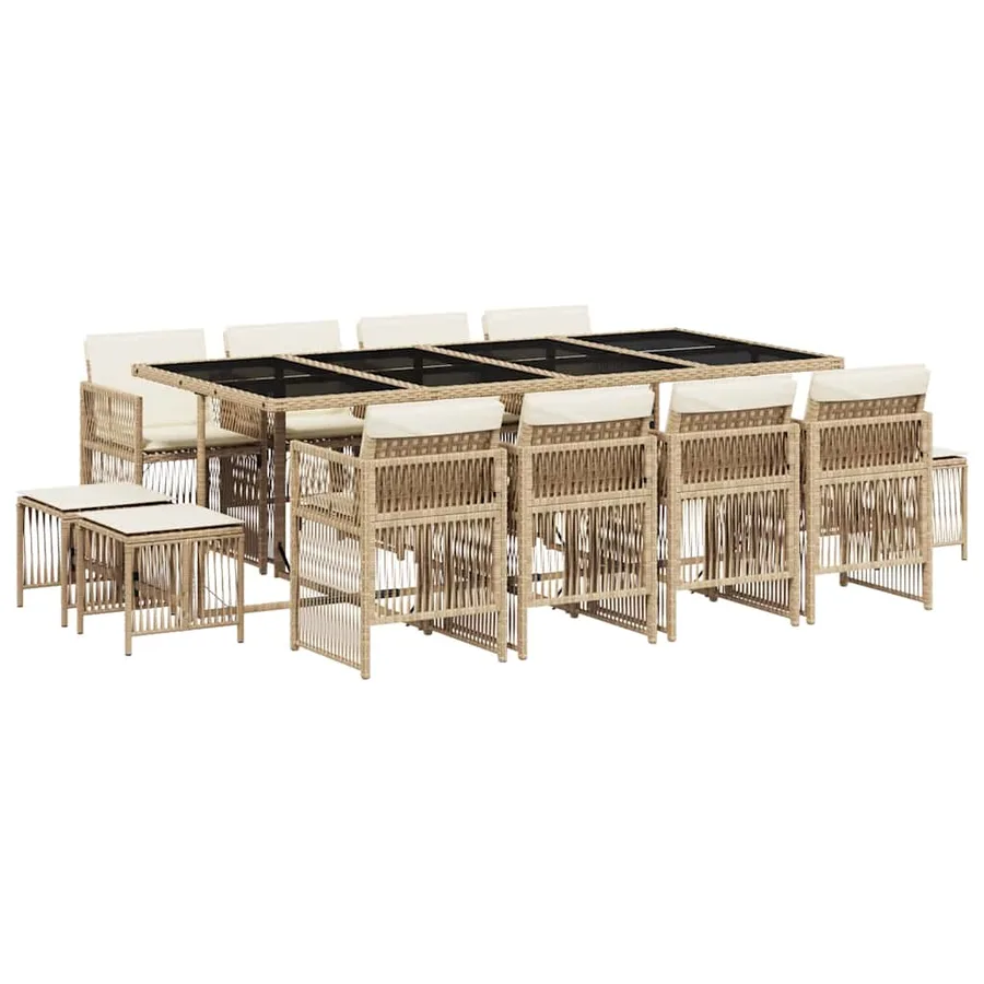 Ensemble à manger de jardin et coussins 13 pcs beige - 2