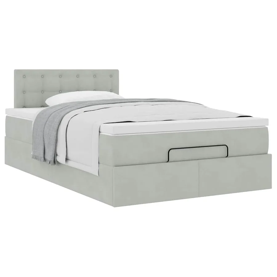 Cadre de lit ottoman et matelas gris clair 120x200 cm velours - 5