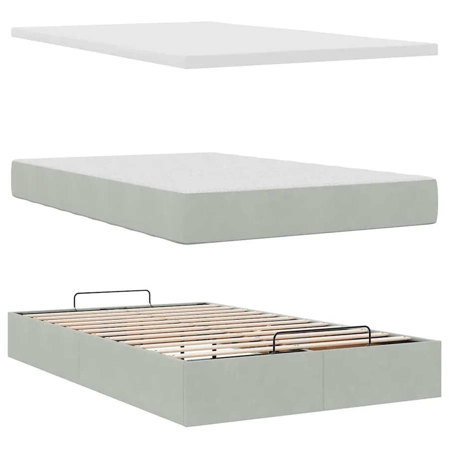 Cadre de lit ottoman et matelas gris clair 120x200 cm velours - 8
