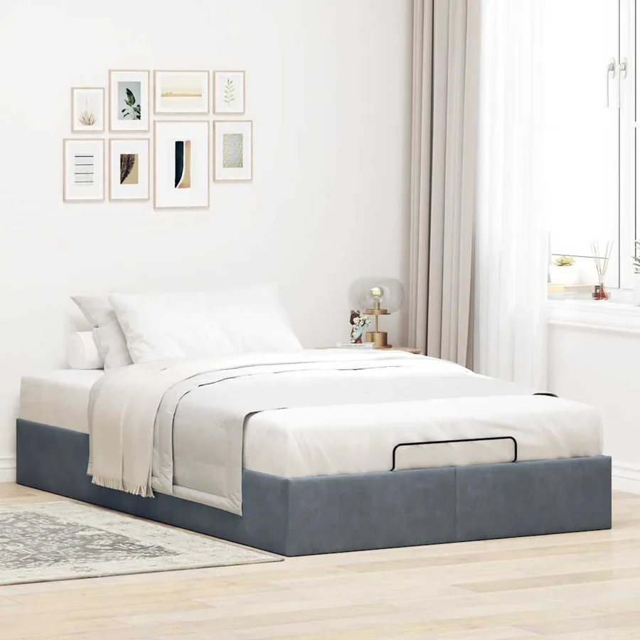 Cadre de lit ottoman sans matelas gris foncé 120x190 cm velours - 3