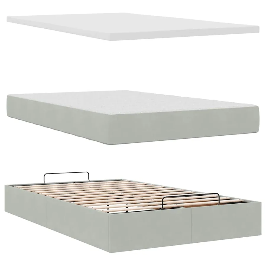 Cadre de lit ottoman et matelas gris clair 120x200 cm velours - 6
