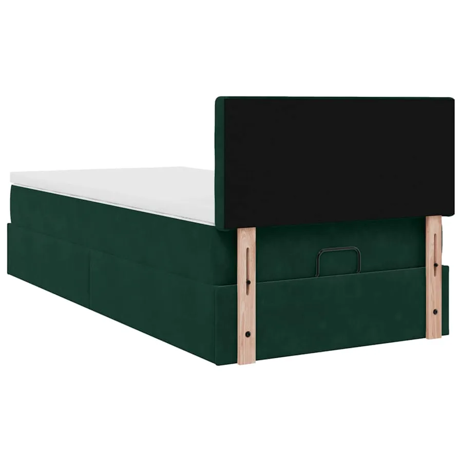 Cadre de lit ottoman avec matelas vert foncé 90x190 cm velours - 12