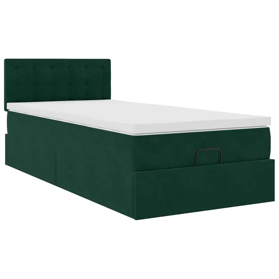 Cadre de lit ottoman avec matelas vert foncé 90x190 cm velours - 7