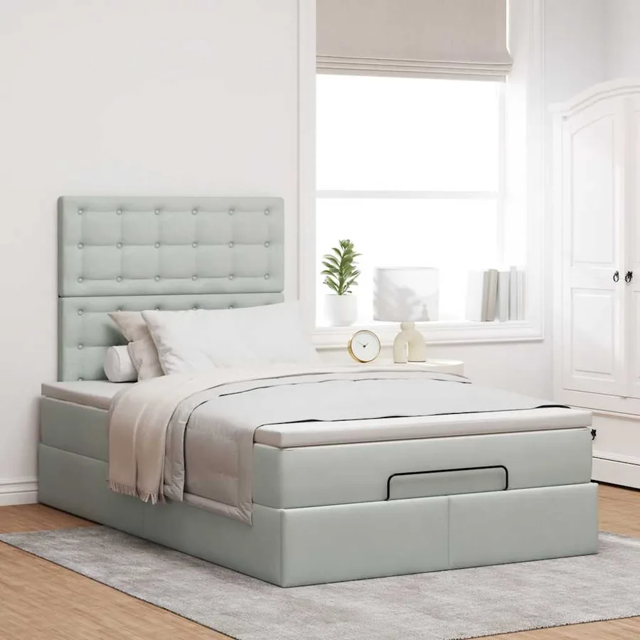 Cadre de lit ottoman avec matelas gris clair 120x190 cm velours - 3