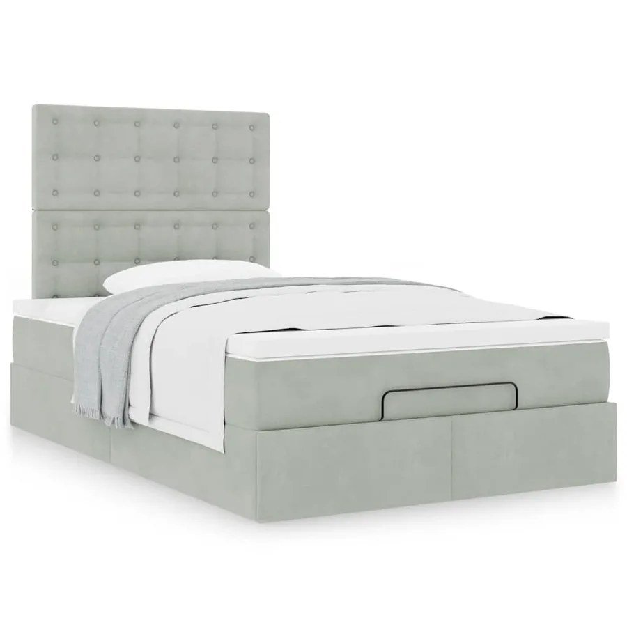 Cadre de lit ottoman avec matelas gris clair 120x190 cm velours - 4