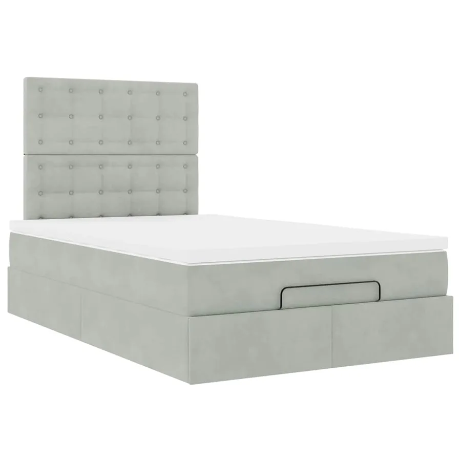 Cadre de lit ottoman avec matelas gris clair 120x190 cm velours - 6