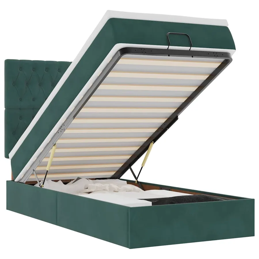 Cadre de lit ottoman avec matelas vert foncé 90x190 cm velours - 2
