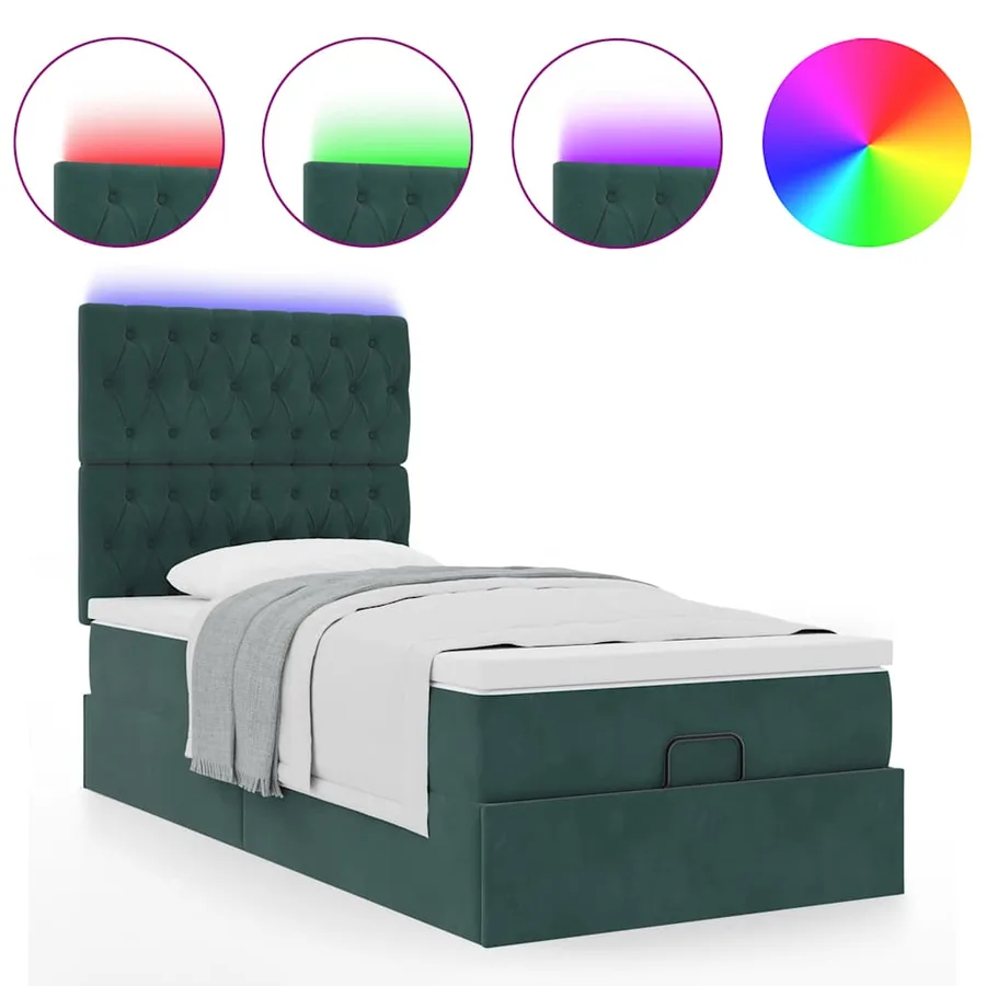 Cadre de lit ottoman avec matelas vert foncé 90x190 cm velours - 5