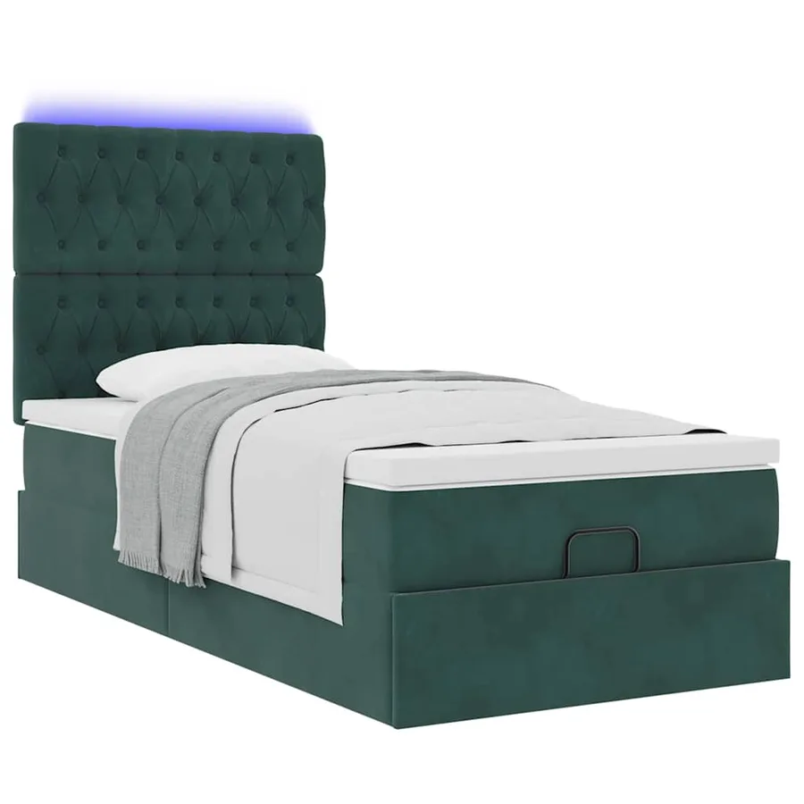 Cadre de lit ottoman avec matelas vert foncé 90x190 cm velours - 6